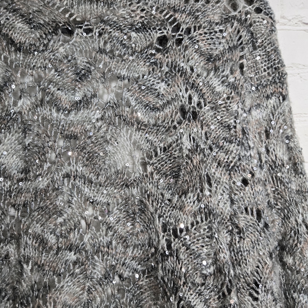 Coldwater Creek Sequin Lace Cardigan MOHAIR Sweater Open Front Knit Gray Sz L - Picture 8 of 8